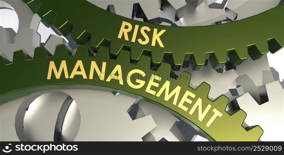 Risk management word on gears, 3d rendering