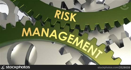 Risk management word on gears, 3d rendering