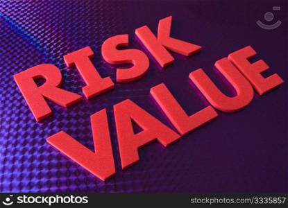 Risk value word on blue neon background, part of a series of business words