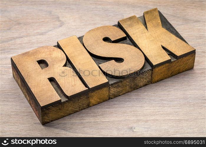 risk word abstract in vintage letterpress wood type