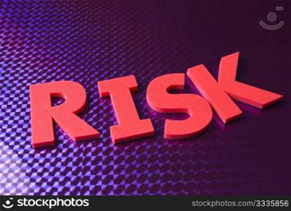 risk word on blue neon background, part of a series of business words