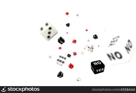 Risky business. Dice cubes on white background. Conceptual image