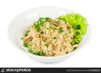 risotto with seafood isolated on a white