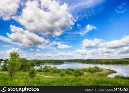 river and blue sky. summer landscape