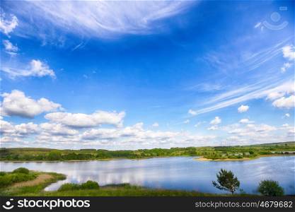 river and blue sky. summer landscape