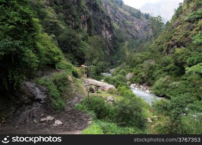 River and mountain near Manaslu in Nepal