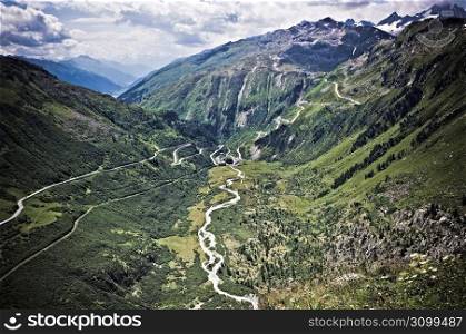 River and roads in remote mountain valley