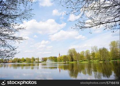 river and sky with cloud. spring landscape