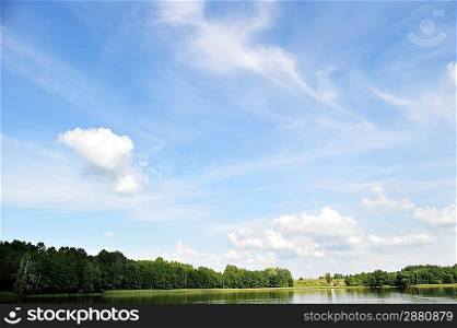river and sky with cloud. summer landscape