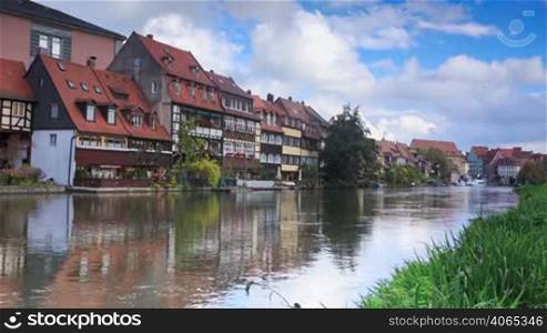 River and vintage houses in Bamberg, Germany, timelapse