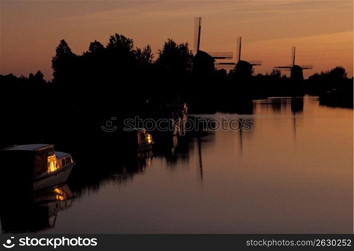 River and windmills at sunset, Holland
