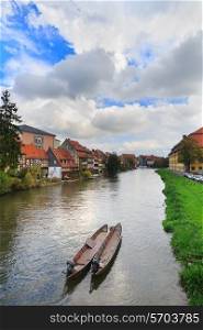 River, boats and vintage houses in Bamberg, Germany&#xA;