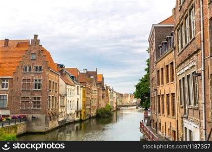 River canal in old tourist town, Europe. Ancient european city, famous place for travel and tourism, traditional architecture