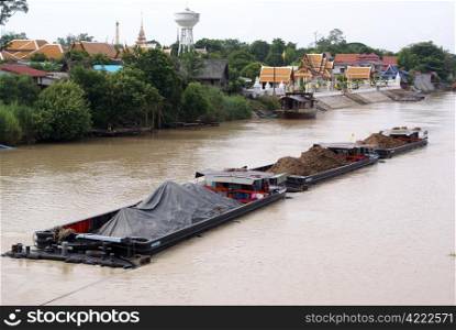 River Chao Phraya and buddhist wat in Ayuthaya, central Thailand