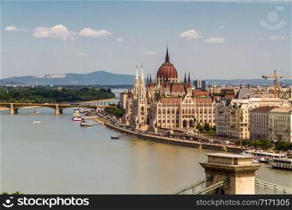 River Danube in Budapest Hungary with parliament building