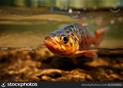 river fish trout in a mountain river in clear water generative ai.