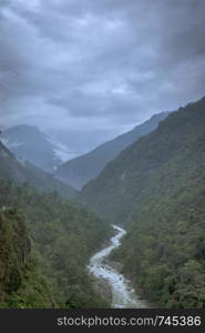 River flowing through mountains, Sikkim, India.. River flowing through mountains, Sikkim, India