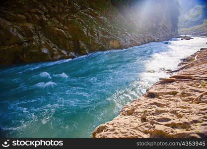 River flowing through mountains, Tamul Waterfall, Aquismon, San Luis Potosi, Mexico