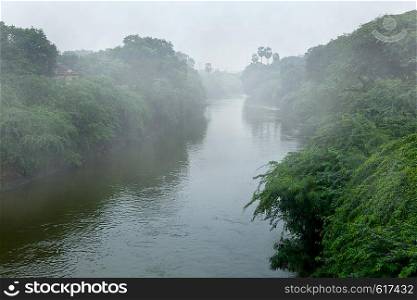 River in fog and mist