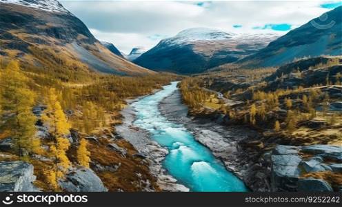 River in mountain. Illustration Generative AI 