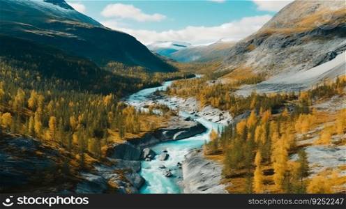 River in mountain. Illustration Generative AI
