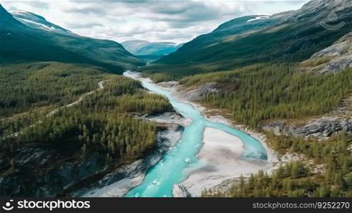 River in mountain. Illustration Generative AI
