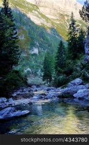 River in mountains in the italian alps