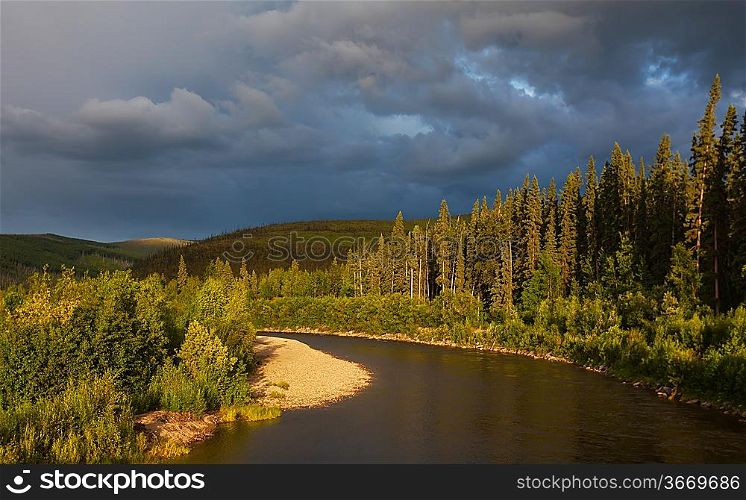 river in tundra on Alaska