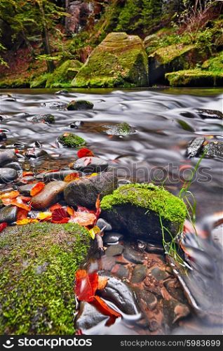river Kamenice in autumn with long exposure, Bohemian Switzerland, Czech Republic