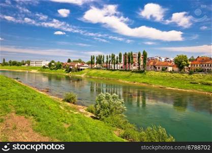 River Kupa in town of Karlovac green nature view, central Croatia