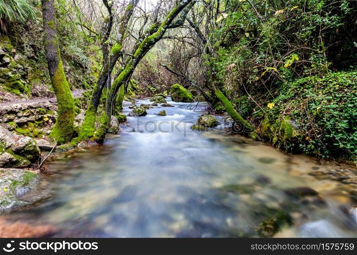River Majaceite between the towns of El Bosque and Benamahoma on the province of Cadiz, Spain. River Majaceite