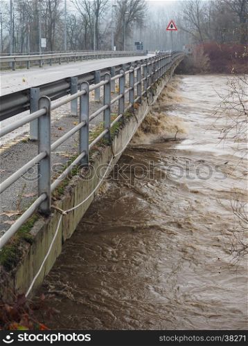 River Po flood in Turin. River Po flood in Turin area, Italy