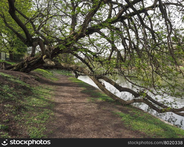 River Po in Turin. Banks of Fiume Po meaning River Po in Turin, Italy