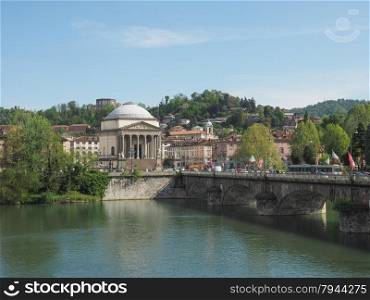 River Po Turin. Po River and Gran Madre church in Turin Italy