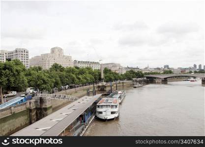 River Thames in London. Panoramic view of River Thames London UK