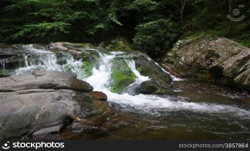 River water falling over mossy rocks in the Smokey Mountains