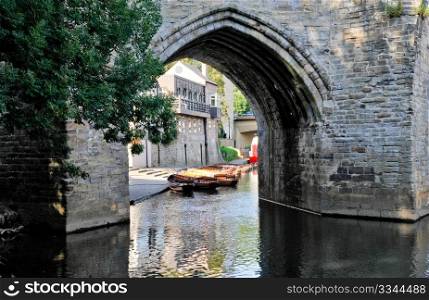 River Wear and bridge arch in Durham England