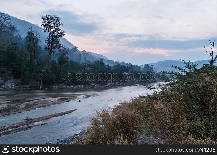 River with mountain and morning time sky landscape