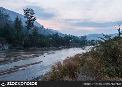 River with mountain and morning time sky landscape