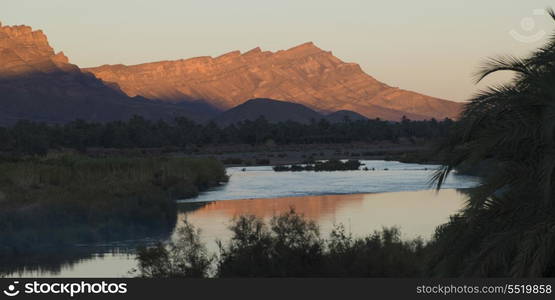 River with mountains at sunset, Atlas Mountains, Morocco