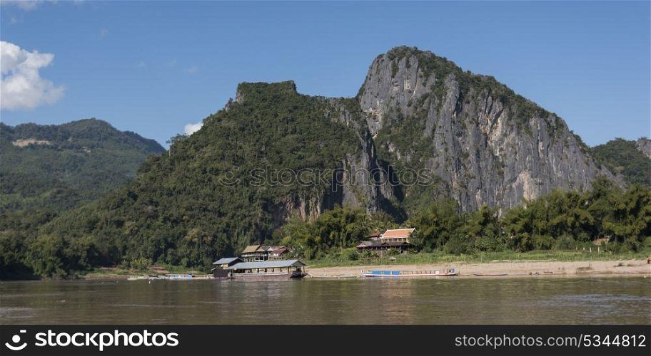 River with mountains in background, River Mekong, Pak Ou District, Luang Prabang, Laos
