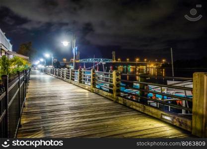 riverfront board walk scenes in wilmington nc at night