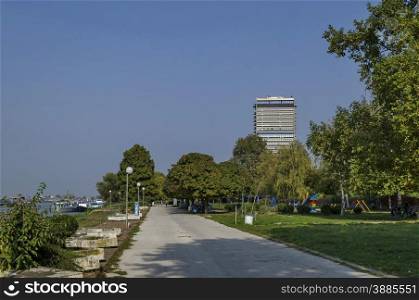 Riverside park in Ruse town along river Danube, Bulgaria