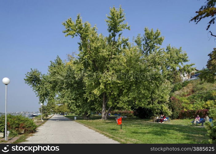 Riverside park in Ruse town along river Danube, Bulgaria