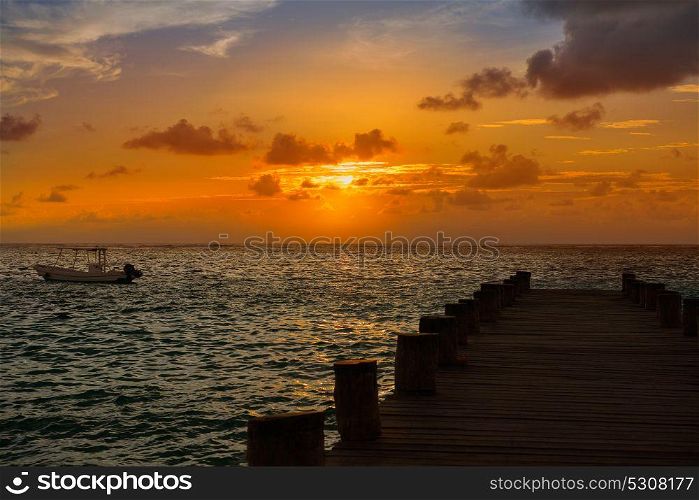 Riviera Maya pier sunrise in Caribbean Mayan Mexico