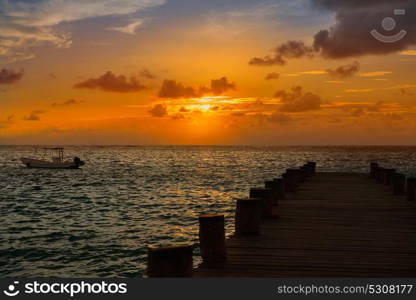 Riviera Maya pier sunrise in Caribbean Mayan Mexico