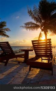 Riviera Maya sunrise beach hammocks and palm trees in Mayan Mexico