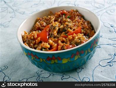 Riz au Gras - Fat Rice with Beef and Carrots. Africa cuisine