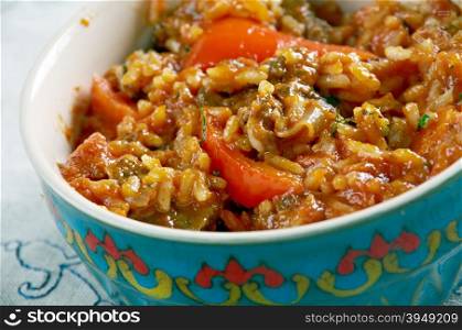 Riz au Gras - Fat Rice with Beef and Carrots. Africa cuisine