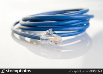 Rj45 blue network plug on white